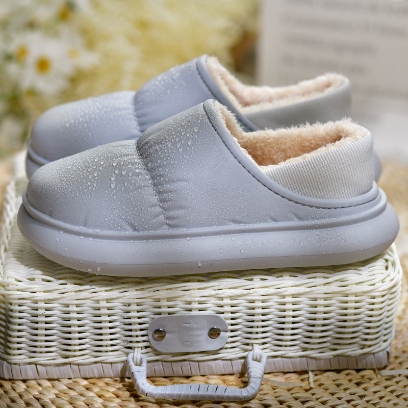 Cotton Slippers Can Worn Externally in Autumn Winter Plush Interior Thick Soles Warmth Waterproof Anti Slip Slippers