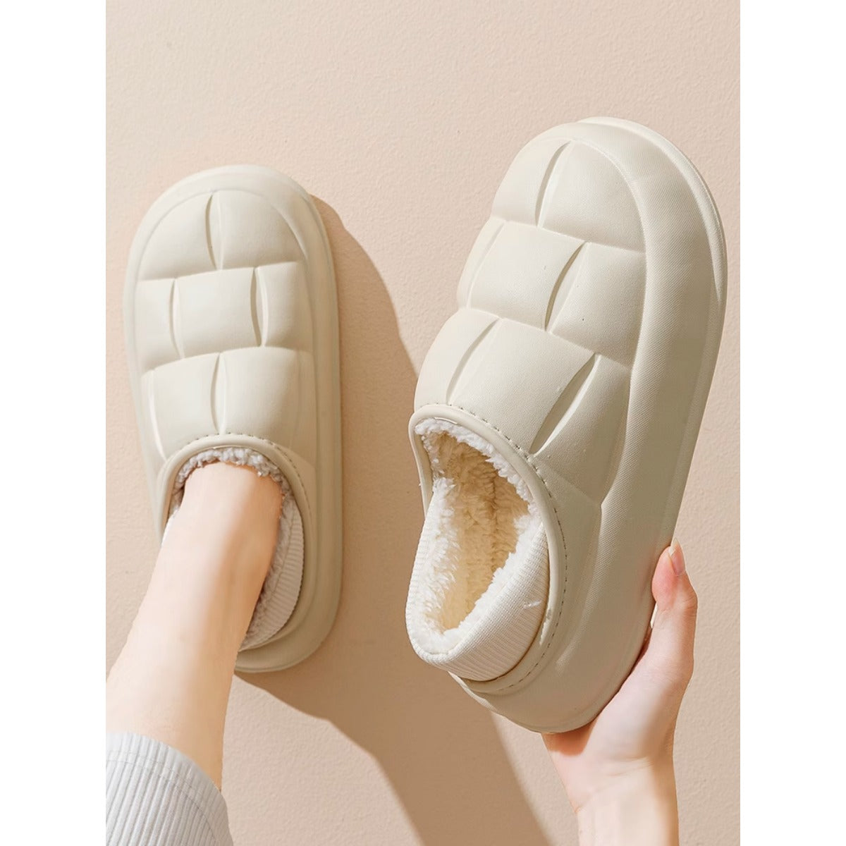 Waterproof Cotton Slippers Women's Winter Bag Heel Indoor Home Warm Postpartum Confinement Shoes Outer Wear Fleece-Lined Fluffy Cotton Shoes Men