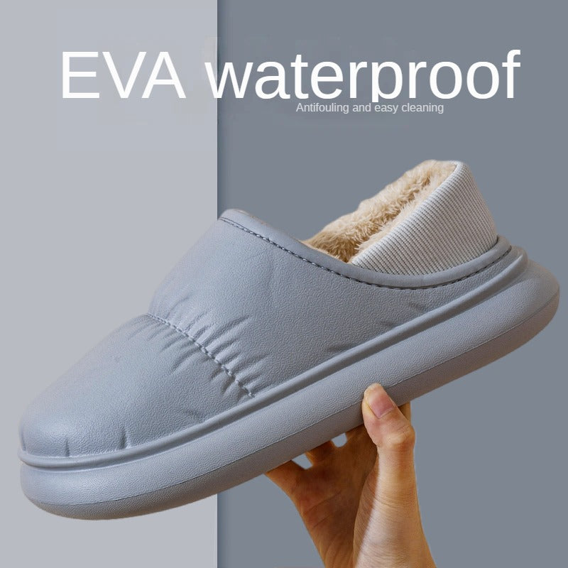 Waterproof Cotton Slippers Women's Winter Indoor Home Household Non-slip Pile Platform Warm Cotton Shoes