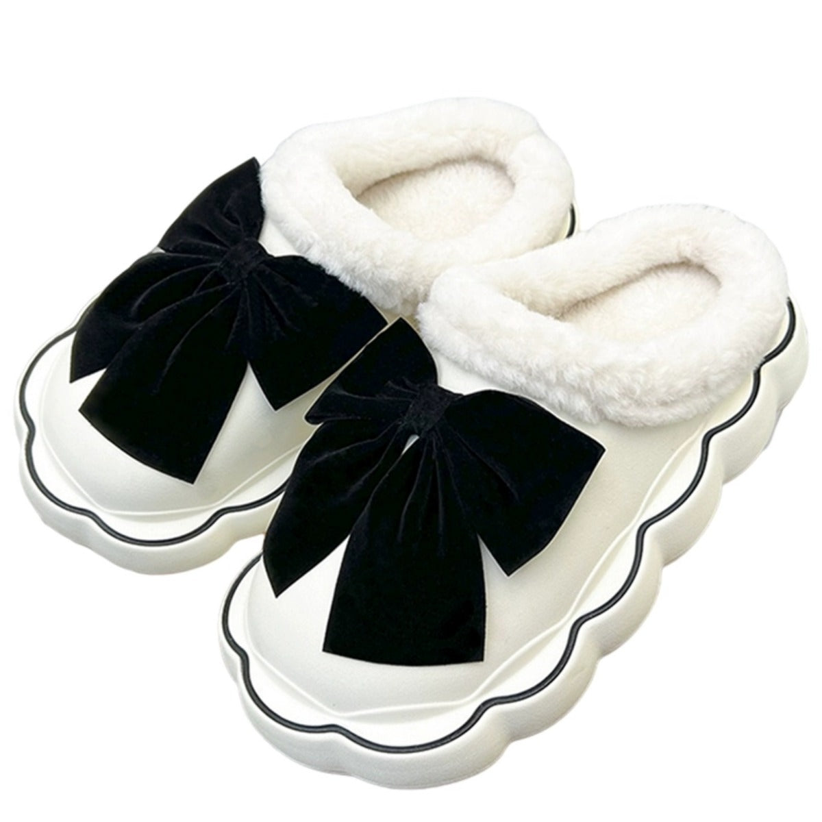 Cotton Slippers Female Winter Wear Platform Bow Indoor Home Plush Cotton Slippers Cotton Slippers