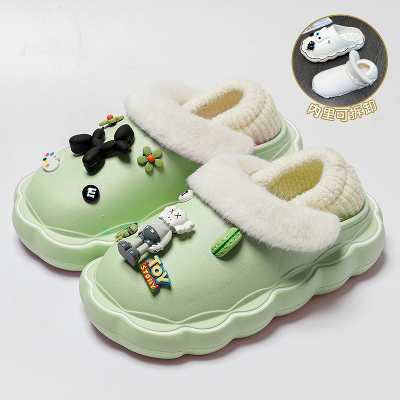 Inner Removable Cotton Slippers Women's Autumn and Winter Water-Proof Bag Heel Home Indoor Platform Insulated Cotton-Padded Shoes Outer Wear