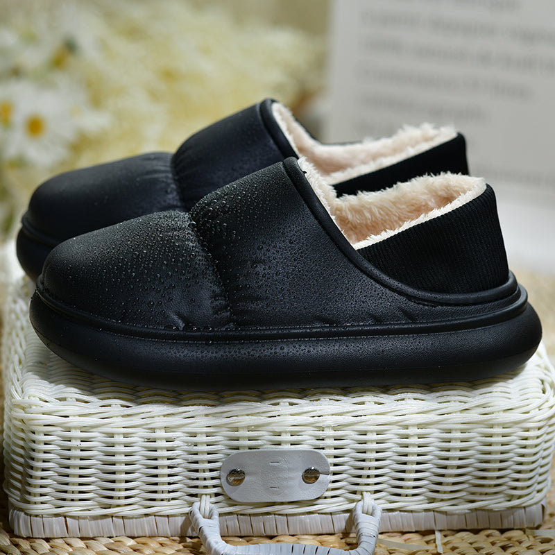 Cotton Slippers Can Worn Externally in Autumn Winter Plush Interior Thick Soles Warmth Waterproof Anti Slip Slippers