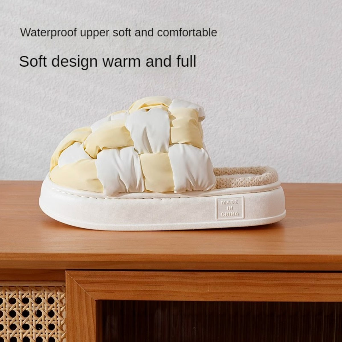 Raise the Bottom Cotton Slippers Women's Winter Waterproof Indoor Warm Fleece-Lined Outer Wear Ins Trendy Chessboard Non-Slip Cotton Shoes