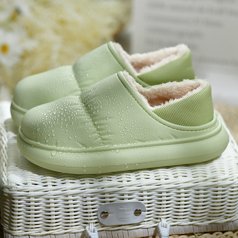 Cotton Slippers Can Worn Externally in Autumn Winter Plush Interior Thick Soles Warmth Waterproof Anti Slip Slippers