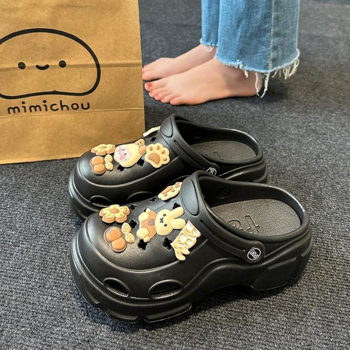 Two Wearing Toe Slippers Women Wear Non-slip New Fashion Heightened Platform Soft Soled Hollow Shoes Soft Qute Slippers