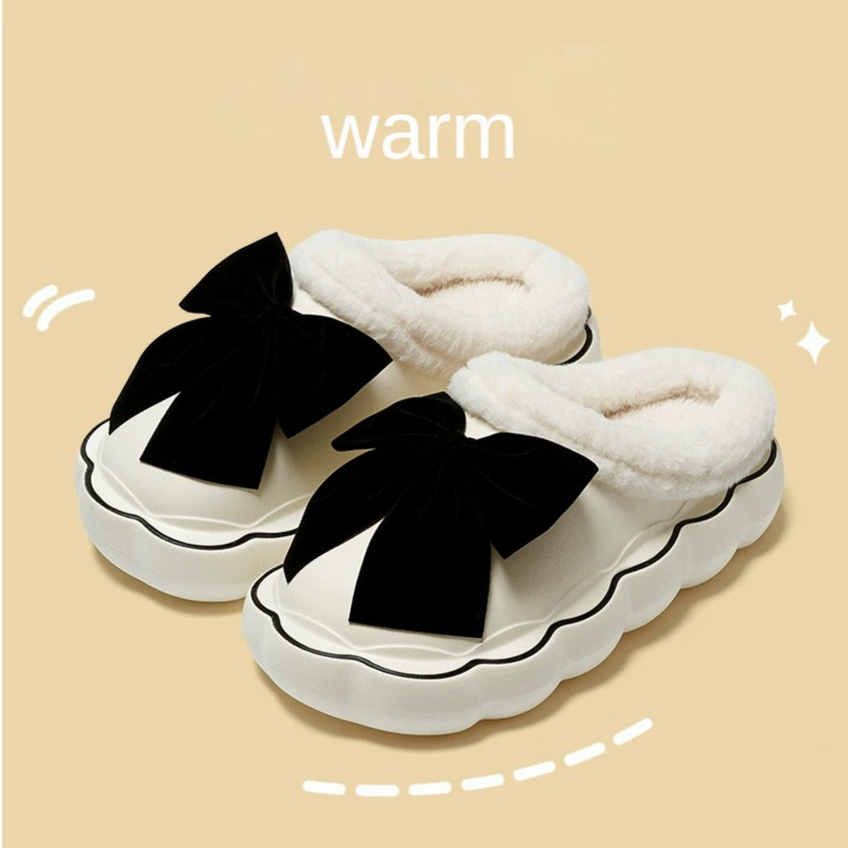 Cotton Slippers Female Winter Wear Platform Bow Indoor Home Plush Cotton Slippers Cotton Slippers