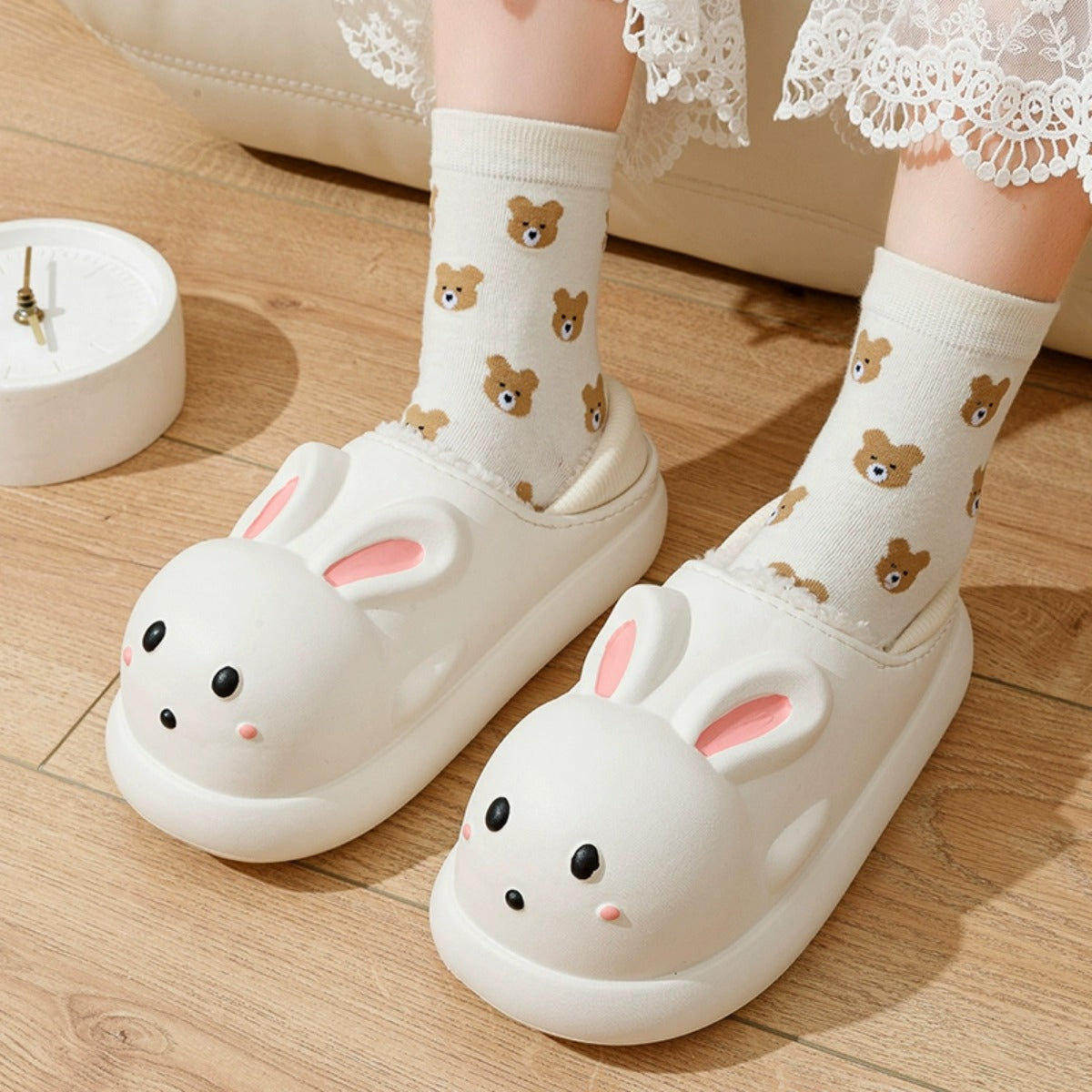 Parent-Child Children Cotton Slippers Girls Winter Middle and Big Children Home Waterproof Warm Keeping Girls Fluffy Slippers Bag Heel Outer Wear