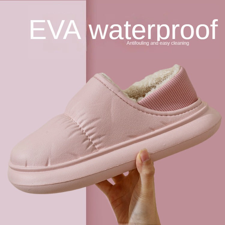 Waterproof Cotton Slippers Women's Winter Indoor Home Household Non-slip Pile Platform Warm Cotton Shoes