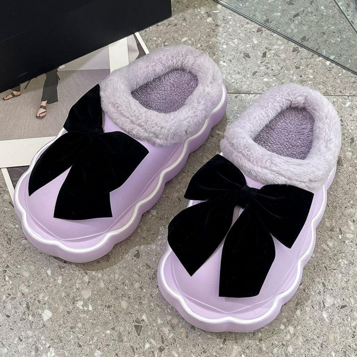 Cotton Slippers Fleece Indoor Home Waterproof Bow Cotton Slippers Outside In Winter