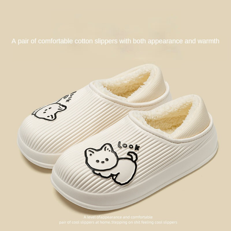 Cartoon Waterproof Cotton Slippers Ladies Wear Cotton Shoes Outdoors At Home In Winter