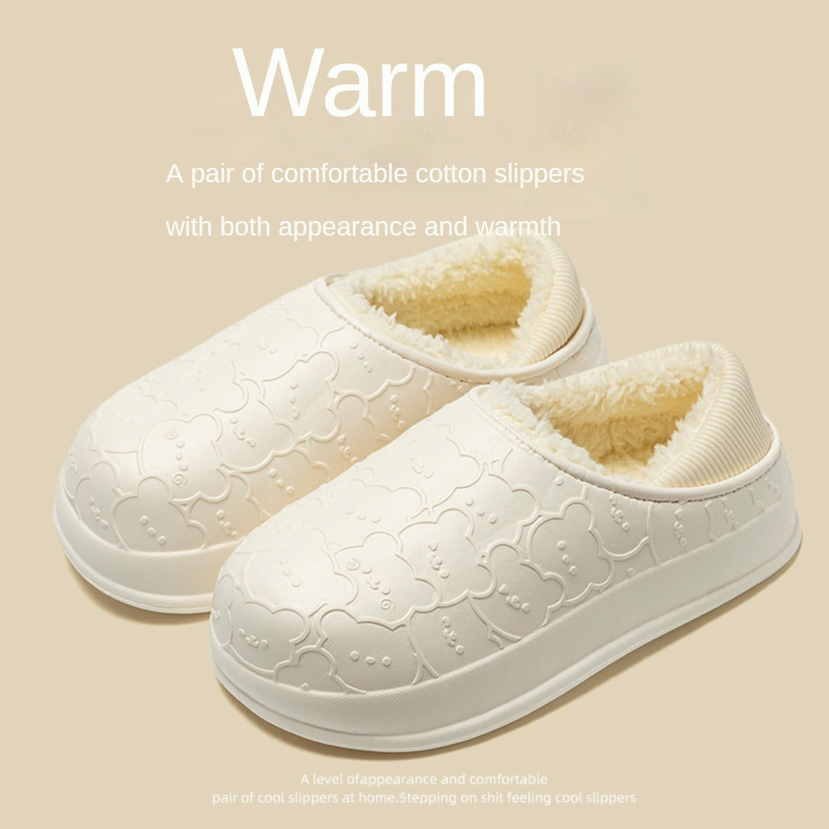 Waterproof Cotton Slippers Women's Winter Indoor Household Thick Bottom Fleece-Lined Couple Ankle Wrap Cotton Shoes