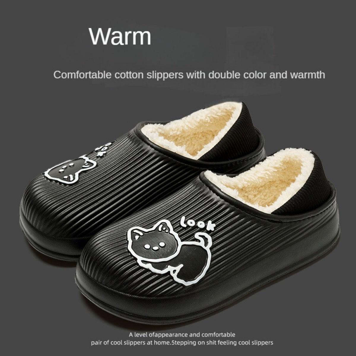 Cartoon Waterproof Cotton Slippers Ladies Wear Cotton Shoes Outdoors At Home In Winter