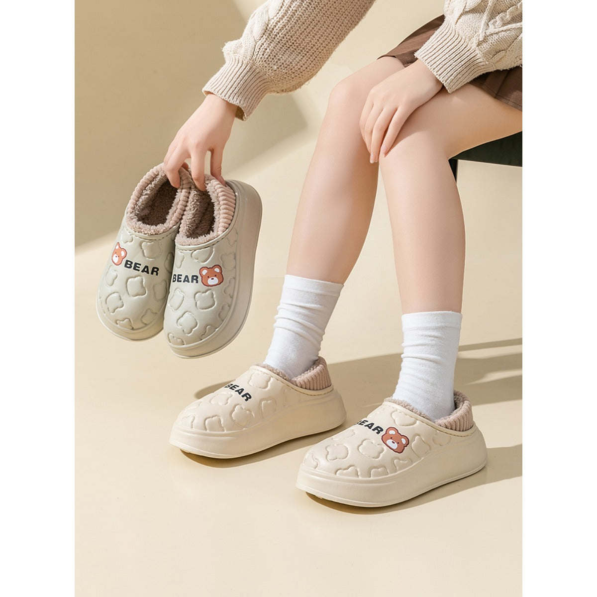 Waterproof Cotton Slippers Women's Winter Bag Heel Warm Home Indoor Shoes with Pile Platform Cotton Shoes Outside