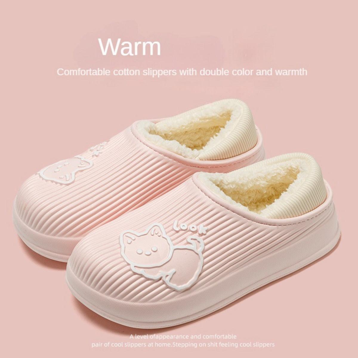 Cartoon Waterproof Cotton Slippers Ladies Wear Cotton Shoes Outdoors At Home In Winter