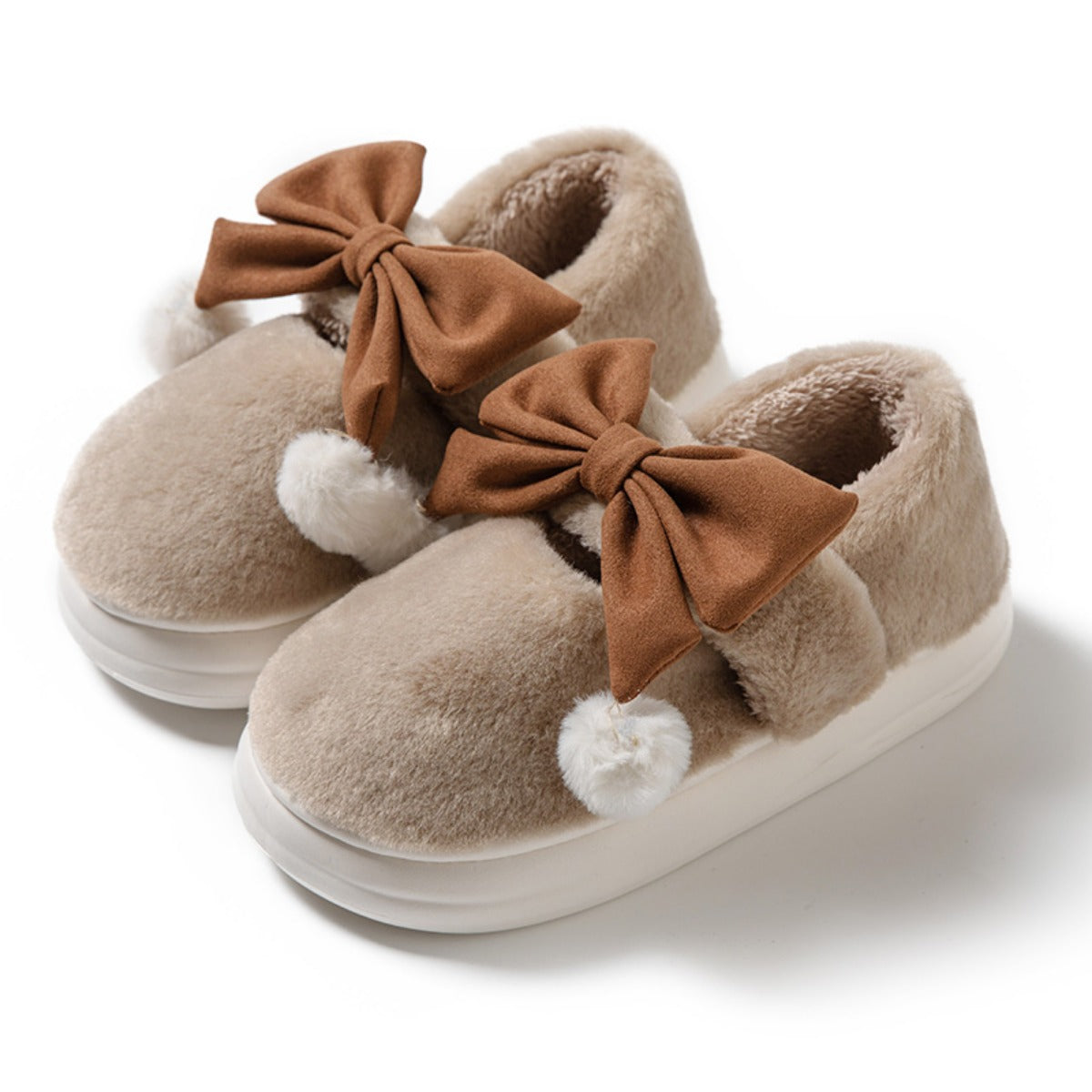 Bowknot Cotton Slippers for Women Autumn and Winter 2023 New Indoor Home Cute Warm Slugged Bottom Plush Cotton Slippers