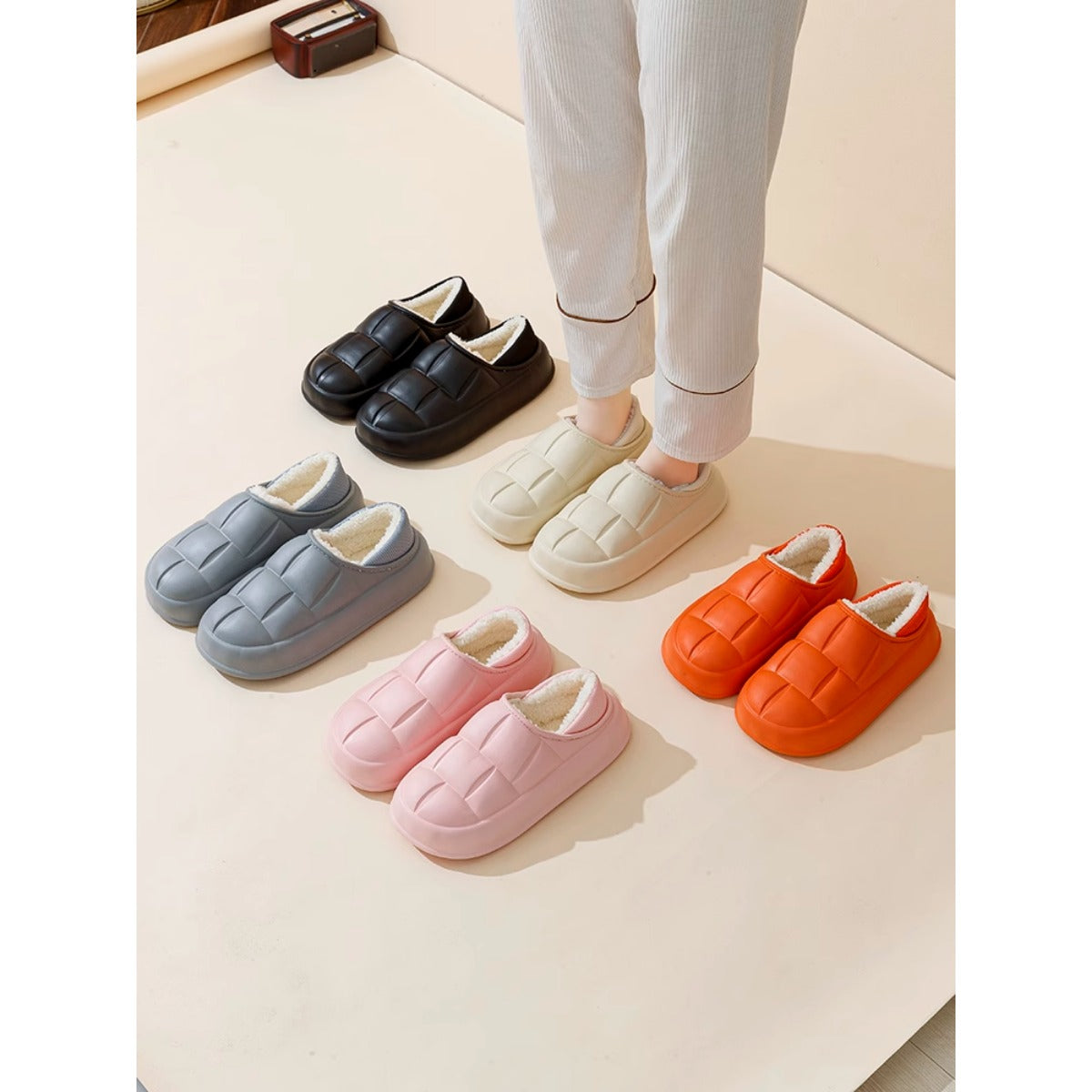 Waterproof Cotton Slippers Women's Winter Bag Heel Indoor Home Warm Postpartum Confinement Shoes Outer Wear Fleece-Lined Fluffy Cotton Shoes Men