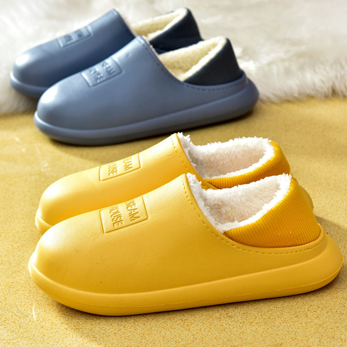 Women's Waterproof Autumn Winter Thick-soled Cotton Slippers EVA Plush Warm Cotton Shoes