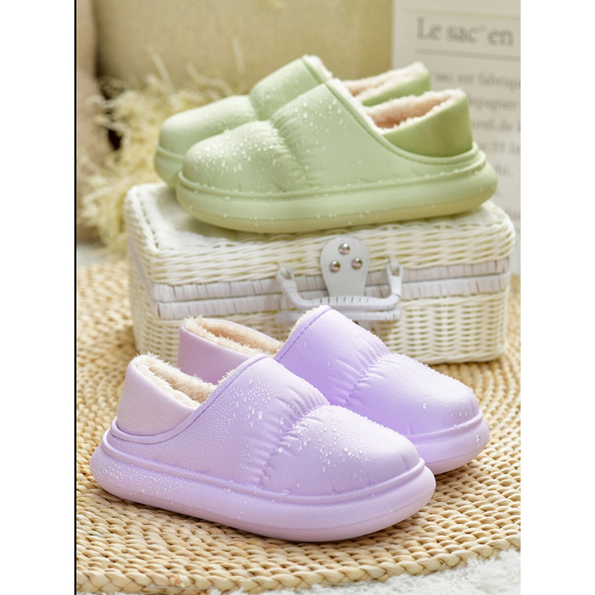 Cotton Slippers Worn Externally in Autumn Winter Plush Interior Thick Soles Warmth Waterproof Anti Slip Slippers