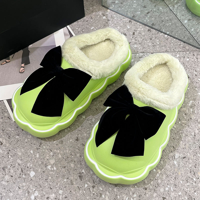 Cotton Slippers Female Winter Wear Platform Bow Indoor Home Plush Cotton Slippers Cotton Slippers