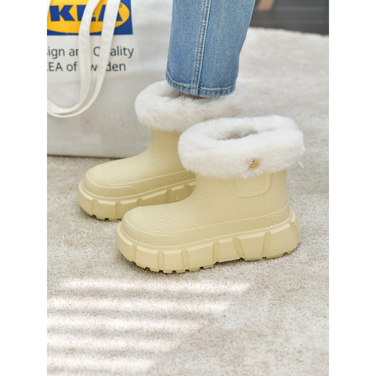 Rain Boots Waterproof Snow Boots Women's Platform Martin Boots Removable Fleece-Lined Rain Boots Cotton-Padded Shoes