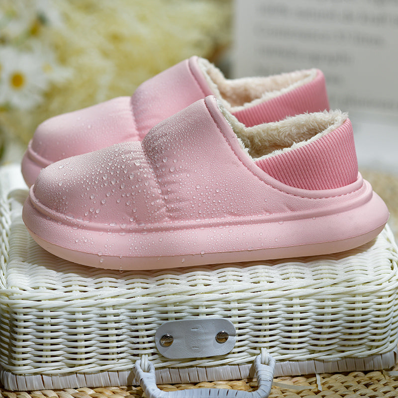 Cotton Slippers Can Worn Externally in Autumn Winter Plush Interior Thick Soles Warmth Waterproof Anti Slip Slippers