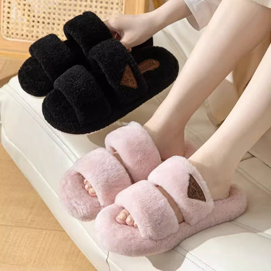 2023 New Women Plush Slippers for Outdoor Wear Korean Version Ins Shoes Autumn and Winter Indoor Plush Cotton Slippers for Women