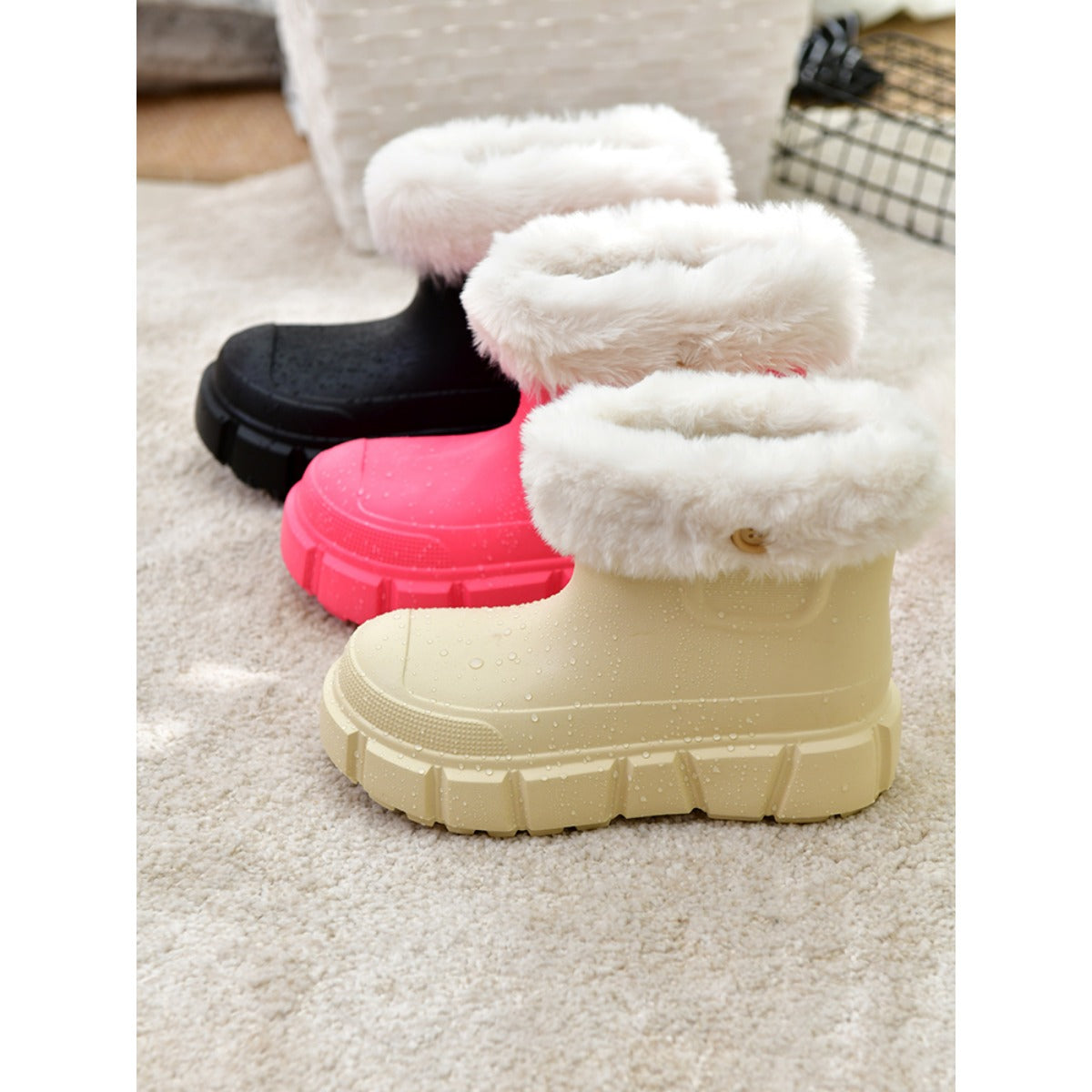 Rain Boots Waterproof Snow Boots Women's Platform Martin Boots Removable Fleece-Lined Rain Boots Cotton-Padded Shoes