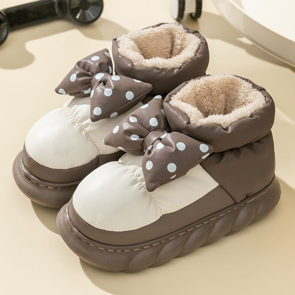 Bowknot Waterproof Cotton Slippers Women's Winter Wear 2023 New Warm Bag Heel High-Top Platform Cotton Shoes