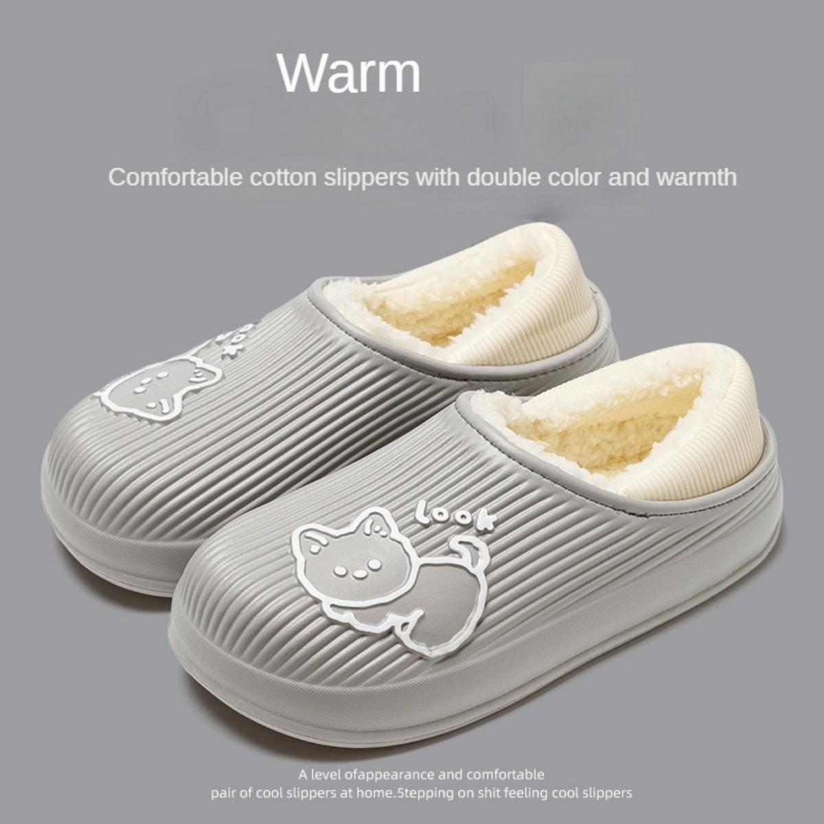 Cartoon Waterproof Cotton Slippers Ladies Wear Cotton Shoes Outdoors At Home In Winter