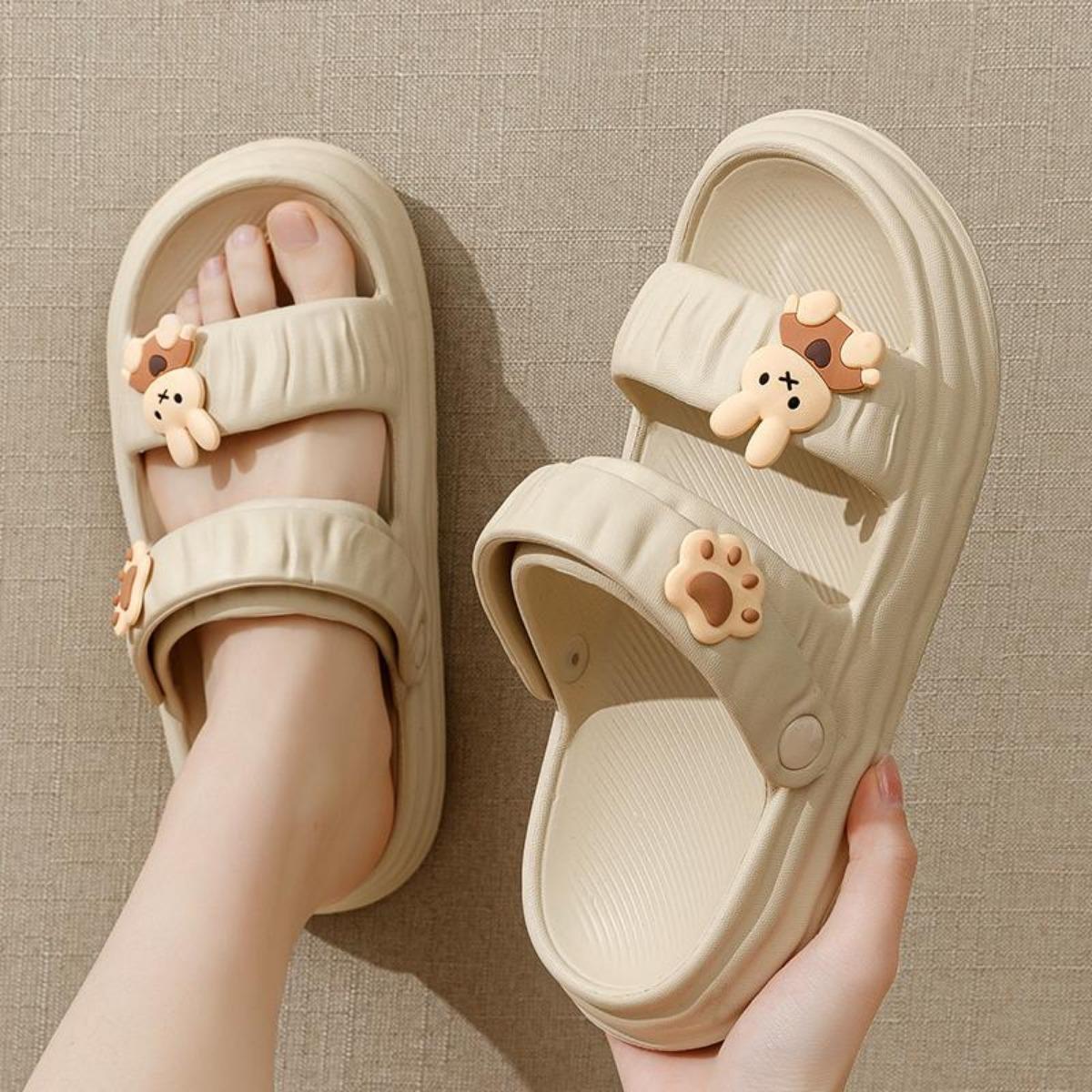 Women's Summer Outdoor Slippers Cute New Thick-Soled Drooping Two-Way Sandals Non-Slip Soft-Soled Fashionable All-Match Beach Slippers