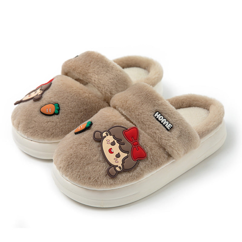 Plush Cotton Slippers Women's Winter Home Indoor Warm Cute Thick-Soled Cotton Slippers