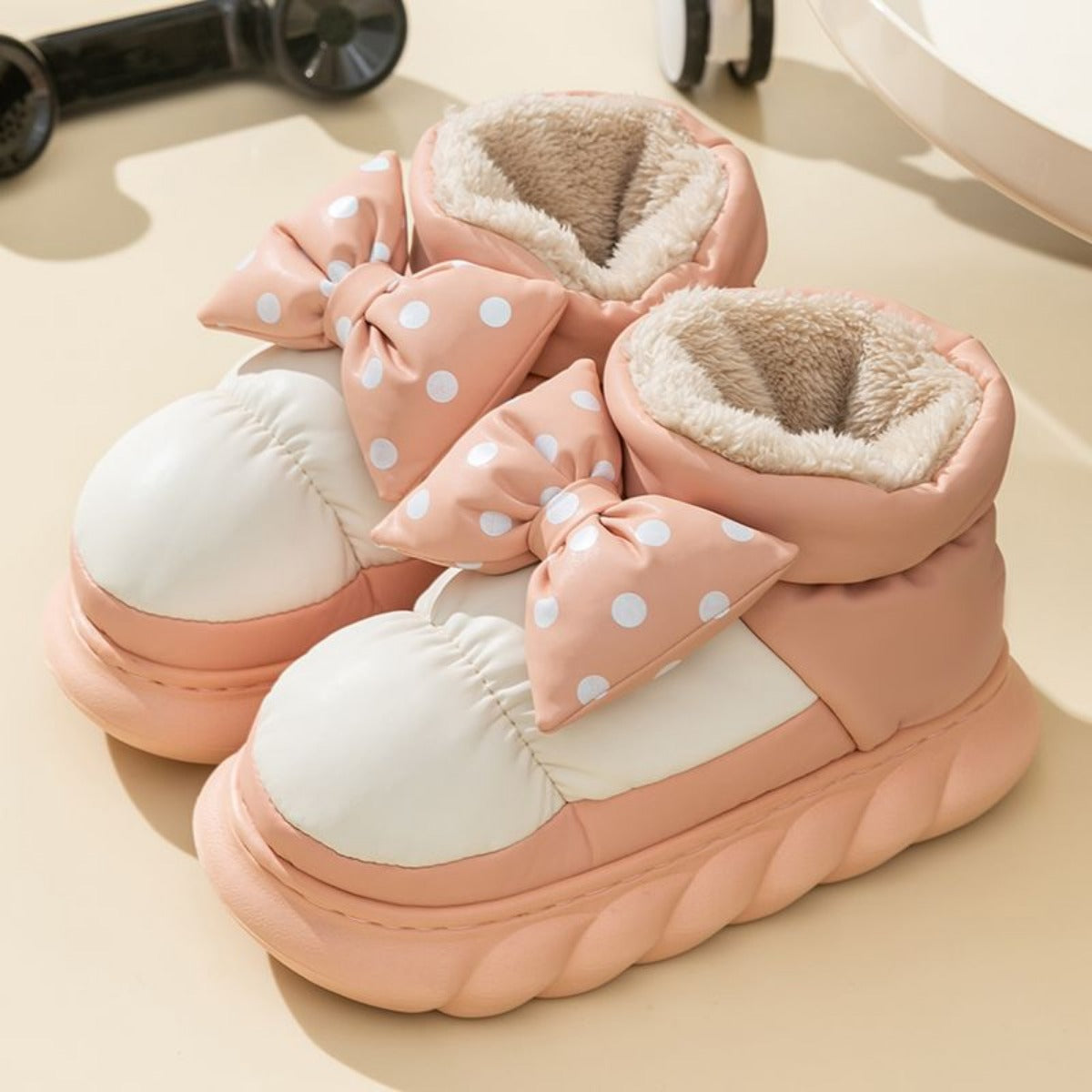 Bowknot Waterproof Cotton Slippers Women's Winter Wear 2023 New Warm Bag Heel High-Top Platform Cotton Shoes