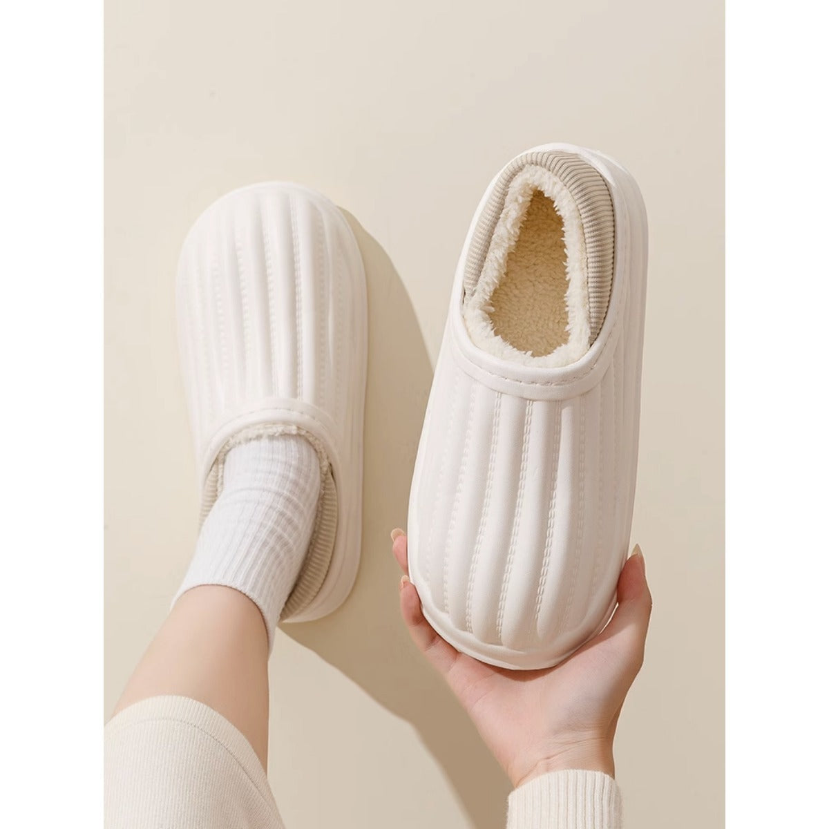 Waterproof Cotton Slippers Women's Autumn and Winter Indoor Home Thick Bottom Non-Slip Warm Plush Slippers Men's Bag Heel Confinement Cotton Shoes