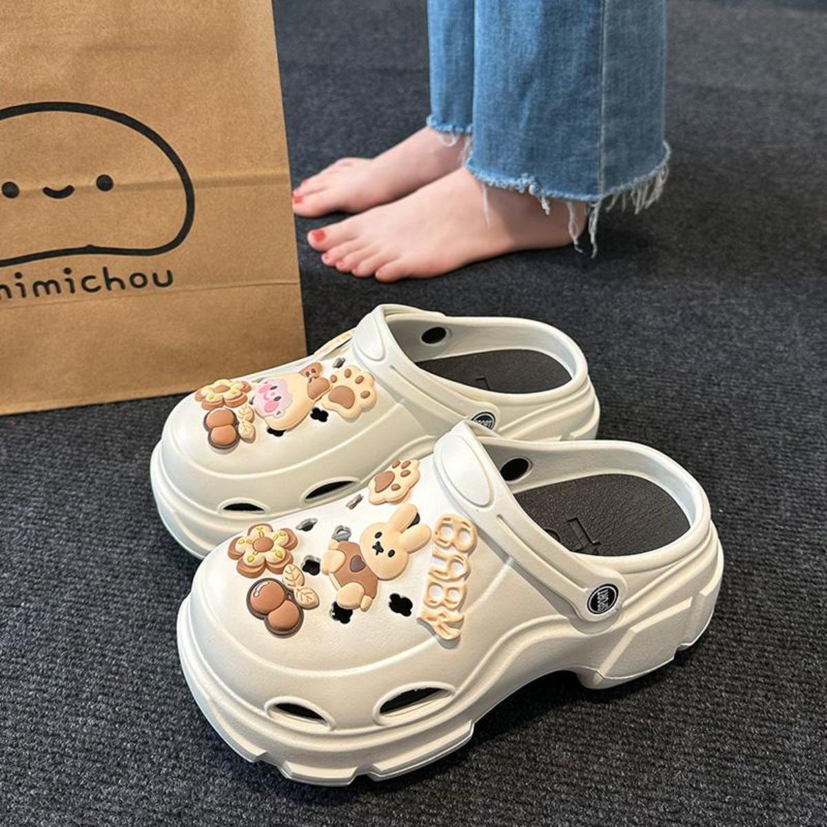 Two Wearing Toe Slippers Women Wear Non-slip New Fashion Heightened Platform Soft Soled Hollow Shoes Soft Qute Slippers