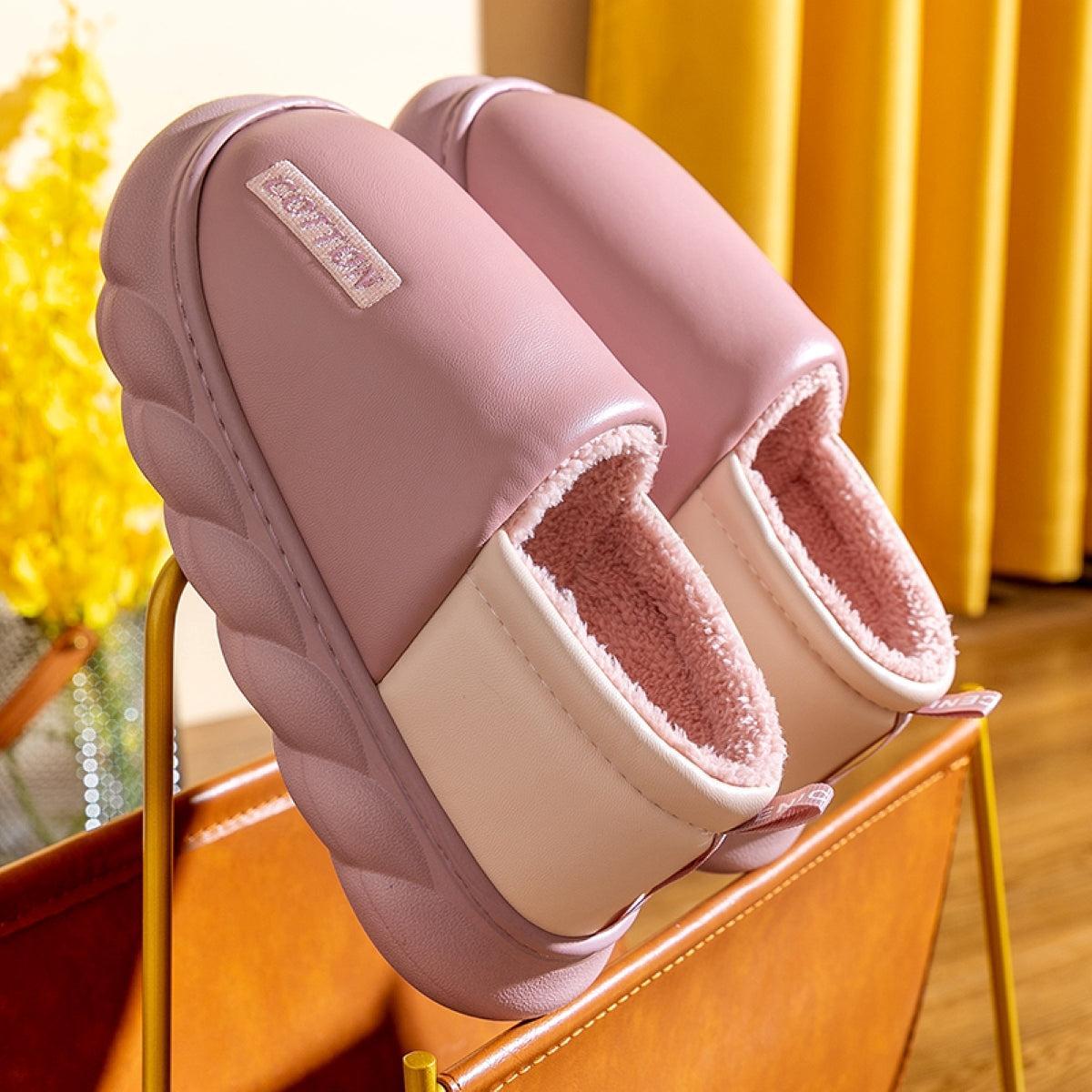 Waterproof Cotton Slippers Comfortable Soft Women's Autumn And Winter PU Home Warm Platform Home Indoor Cotton Shoes Men