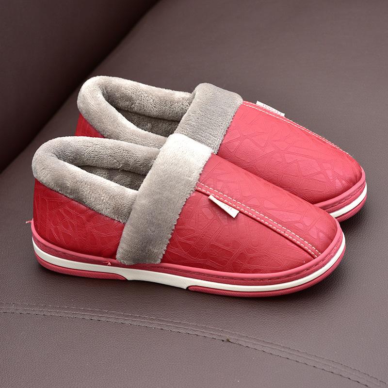 Winter Cotton Slippers Women's Bag with Couple Home Indoor Home Waterproof Non-Slip PU Leather Confinement Shoes Men's Warm Slugged Bottom