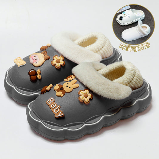 Inner Removable Cotton Slippers Women's Autumn and Winter Water-Proof Bag Heel Home Indoor Platform Insulated Cotton-Padded Shoes Outer Wear