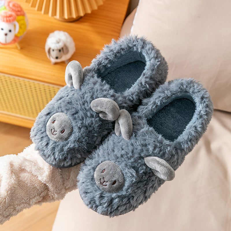 Cotton Slippers Women Cute Winter Bag Heel Indoor Home Non-Slip Plush Couple Cartoon Cotton Slippers Men Winter