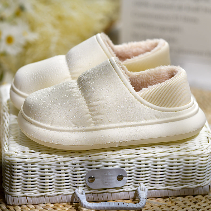 Cotton Slippers Can Worn Externally in Autumn Winter Plush Interior Thick Soles Warmth Waterproof Anti Slip Slippers