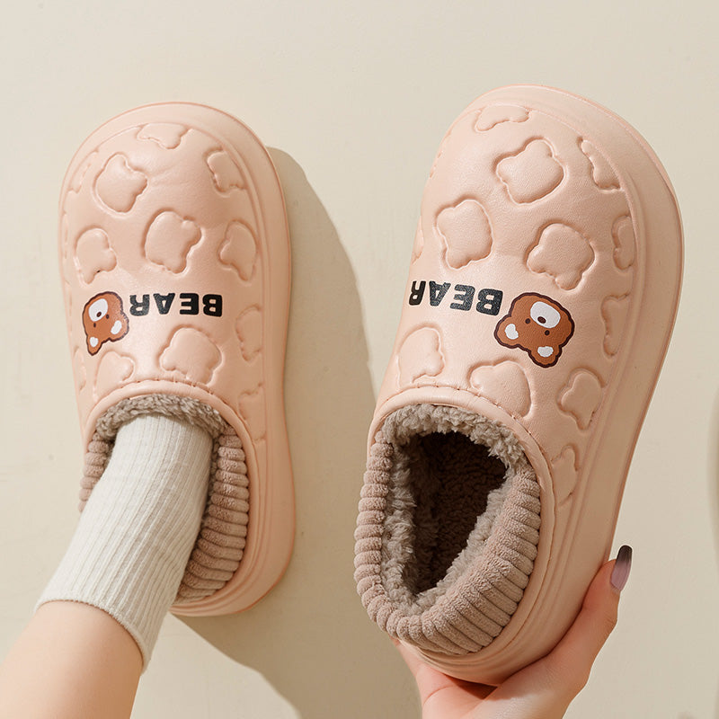 Waterproof Cotton Slippers Women's Winter Bag Heel Warm Home Indoor Shoes with Pile Platform Cotton Shoes Outside