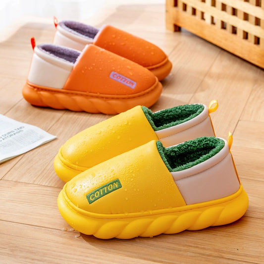 Waterproof Cotton Slippers Women's Autumn and Winter Bag Heel Home Non-Slip Household Warm Slugged Bottom Plush Cotton Shoes Outer Wear