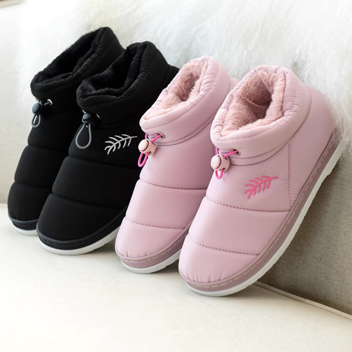 Winter Women's down Cloth Cotton Slippers Women's Bag with Warm Fur Home Indoor Winter Waterproof Cotton Shoes Men's Outer Wear