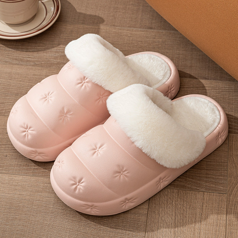 Waterproof Cotton Slippers Women's Winter Indoor Household Thick Bottom Couple Warm Slipper Nonslip Cotton Slippers Men