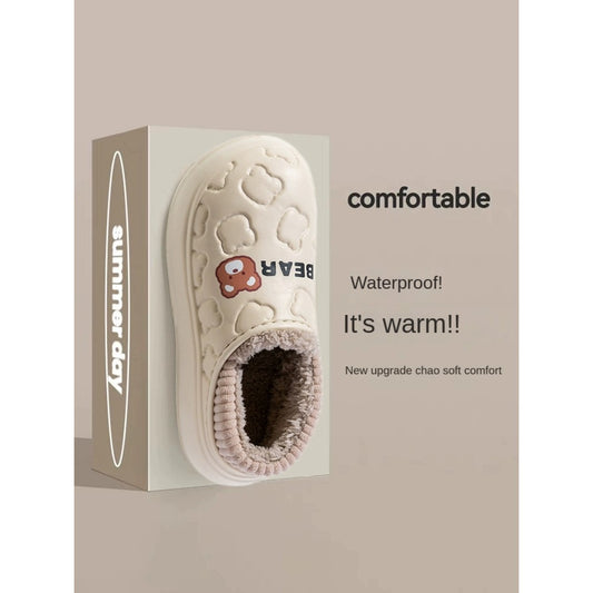 Waterproof Cotton Slippers Women's Winter Bag Heel Warm Home Indoor Shoes with Pile Platform Cotton Shoes Outside