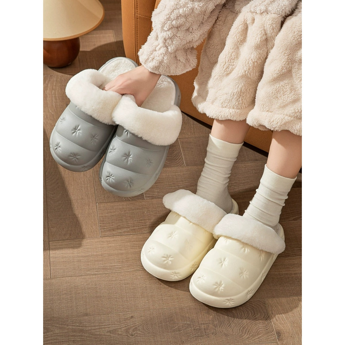 Waterproof Cotton Slippers Women's Winter Indoor Household Thick Bottom Couple Warm Slipper Nonslip Cotton Slippers Men