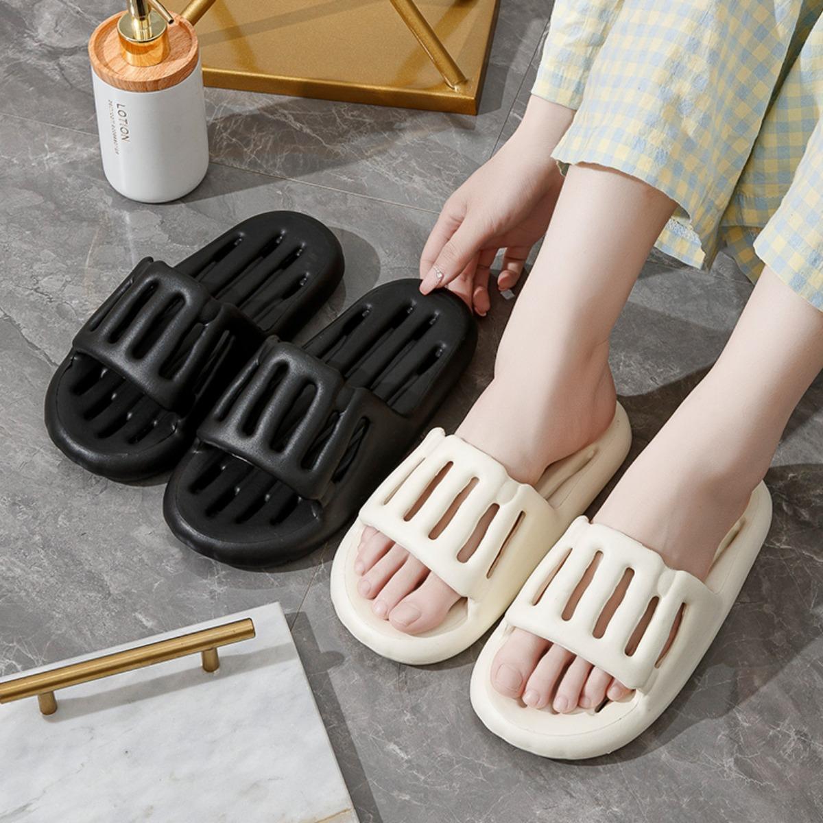 Summer Women Soft Bath Slippers Ladies Non Slip Leaky Home Soft Sole Eva Couple Slippers Men