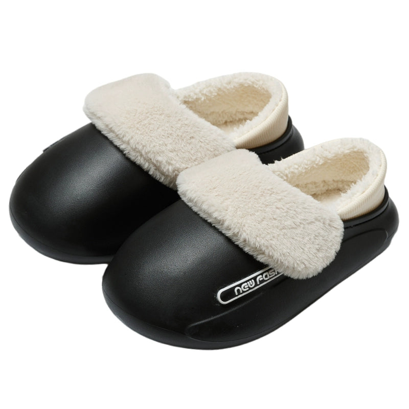 Waterproof Cotton Slippers Men Winter Home Indoor Heel Wrap Platform Type Warm with Velvet Couples Cotton Shoes Women Fall and Winter Outer Wear