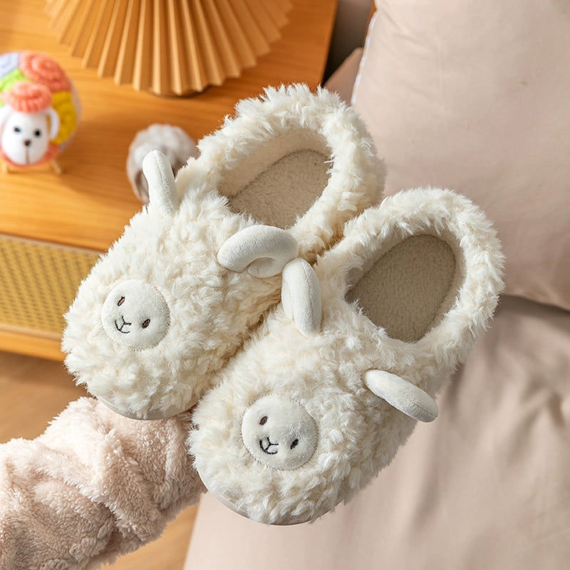 Cotton Slippers Women Cute Winter Bag Heel Indoor Home Non-Slip Plush Couple Cartoon Cotton Slippers Men Winter