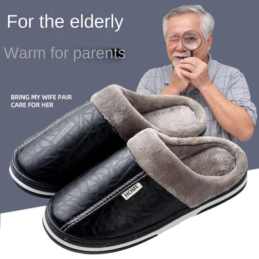 Middle-Aged and Elderly Thermal Cotton Slippers Men's Autumn and Winter Indoor Home Non-Slip Thick Bottom Home Plush Slippers for Women