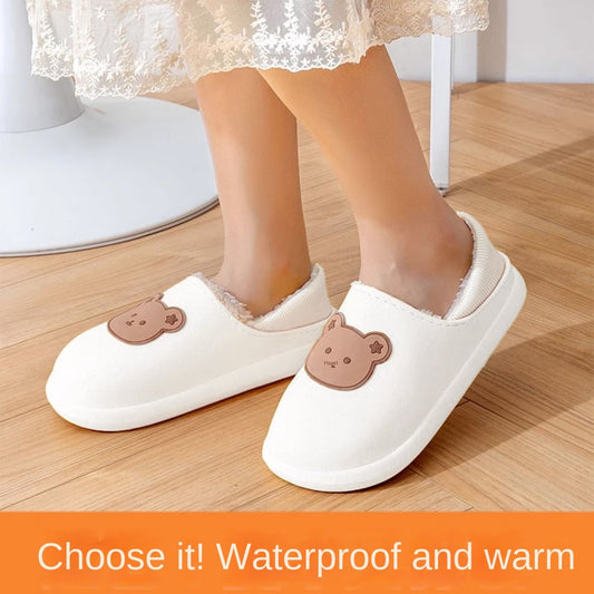 Cute Cotton Slippers Women's Autumn and Winter Waterproof Household Indoor and Outdoor Couple Men's Thick Bottom